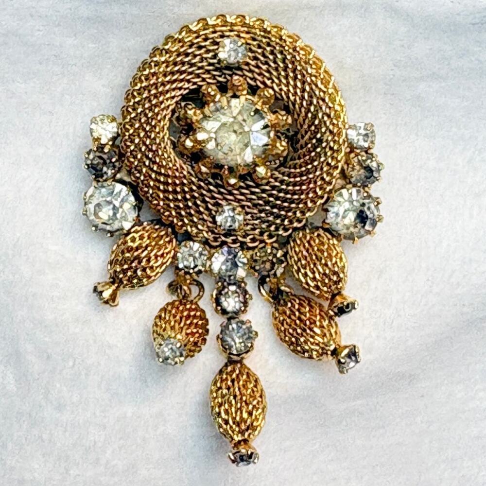 Collectible St Labre Clear Rhinestone Mesh Brooch • 1960s Northern Cheyenne